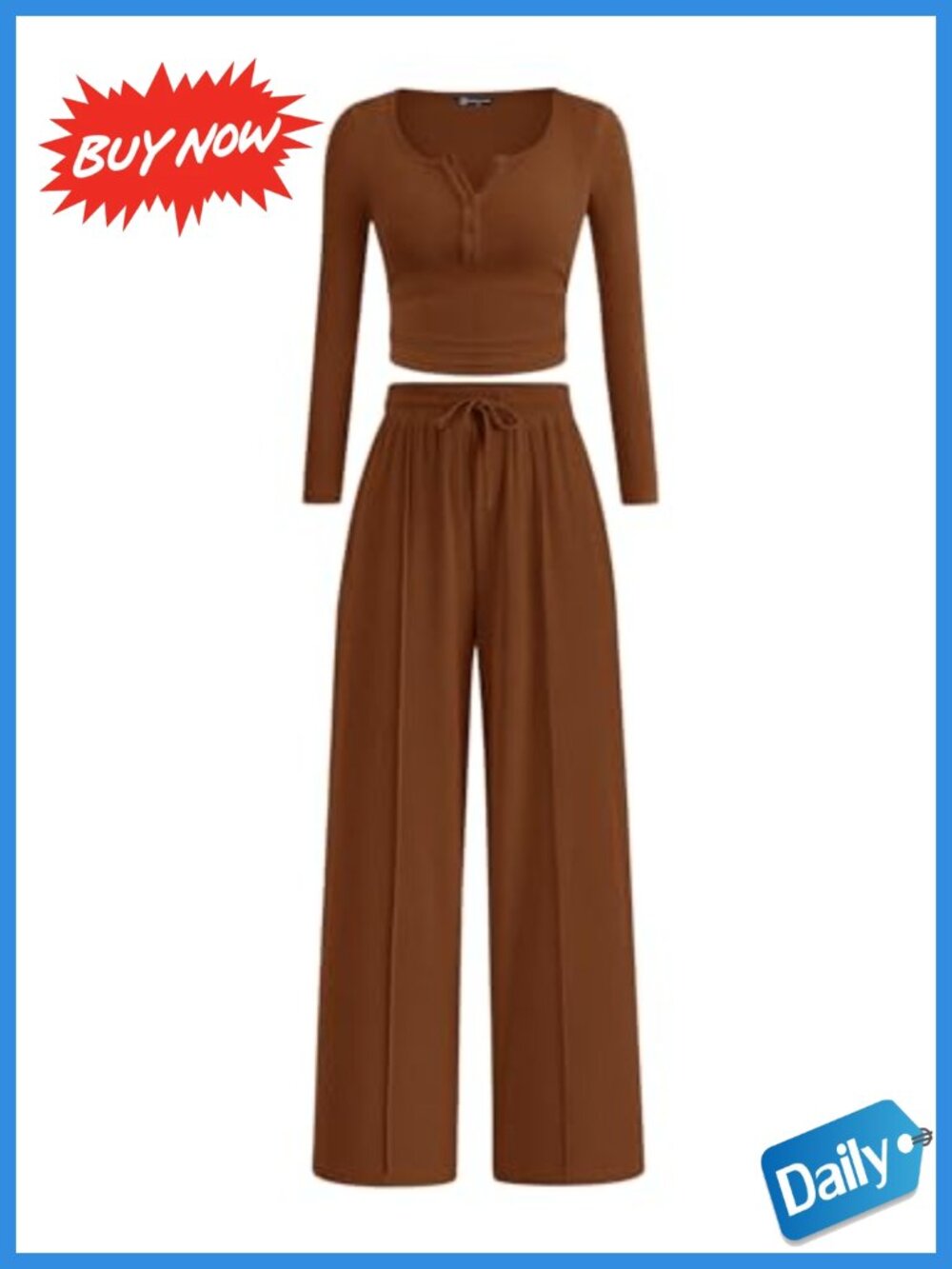 Women's 2 Piece Ribbed Knit Lounge Set Wide Leg